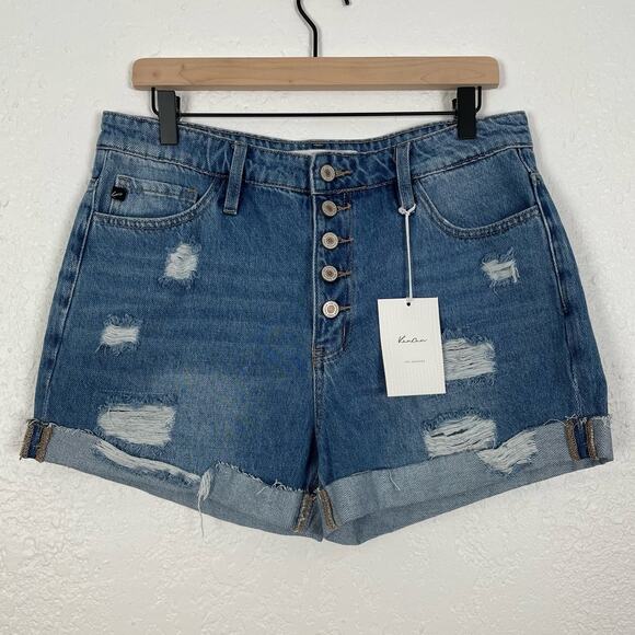 KanCan Distressed Jovanna High Rise Button Fly Denim Shorts NWT Size 11/29 - Picture 1 of 3